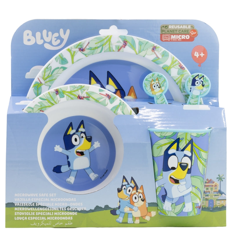 SET MICRO 5 PCS (PLATO, CUENCO, VASO Y CUBIERTOS) EN CAJA BLUEY - Imagen 2