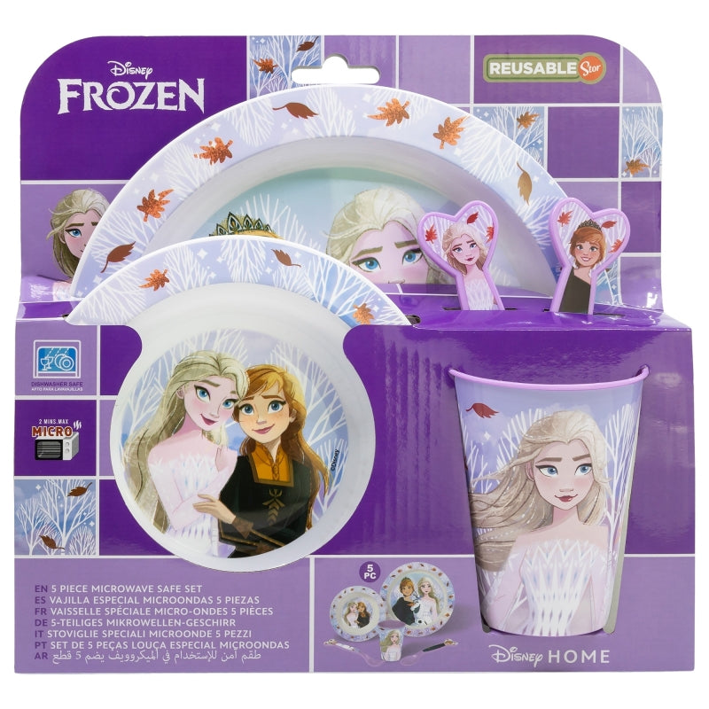 SET MICRO 5 PCS (PLATO, CUENCO, VASO Y CUBIERTOS) EN CAJA FROZEN AUTUM LEAVES - Imagen 1