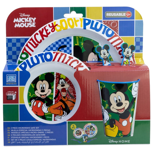 SET MICRO 5 PCS (PLATO, CUENCO, VASO Y CUBIERTOS) EN CAJA MICKEY HAS FUN - Imagen 1