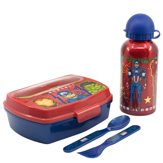 SET URBAN VUELTA AL COLE 4 PCS (BOTELLA ALUMINIO 400 ML Y SANDWICHERA CON CUBIERTOS) AVENGERS INVINCIBLE FORCE - Imagen 1