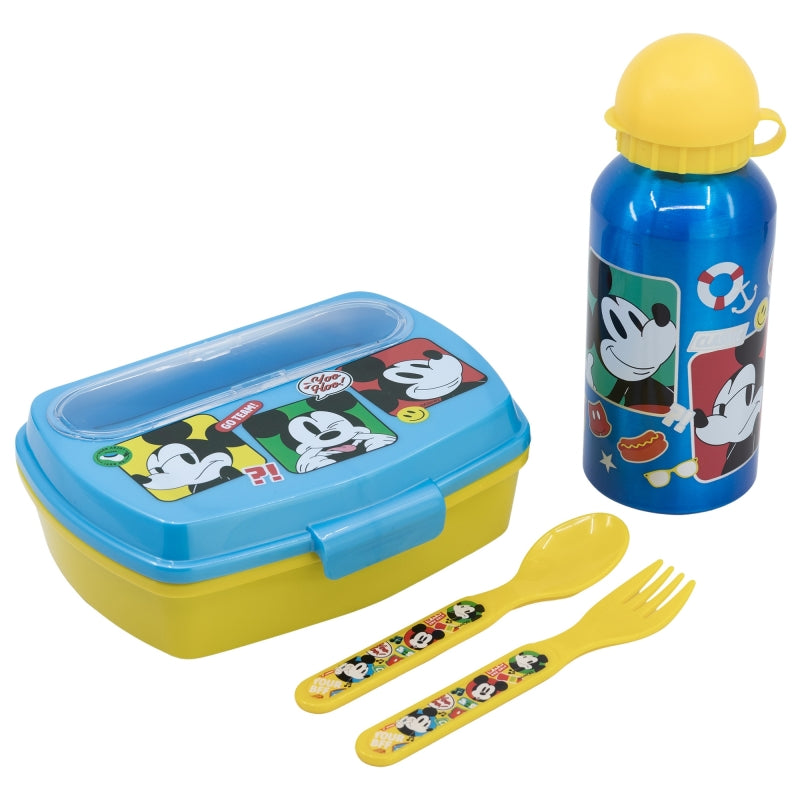 SET URBAN VUELTA AL COLE 4 PCS (BOTELLA ALUMINIO 400 ML Y SANDWICHERA CON CUBIERTOS) MICKEY MOUSE FUN-TASTIC - Imagen 1
