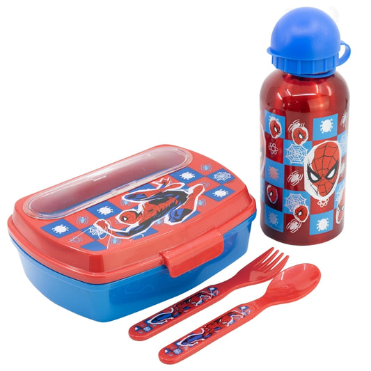 SET URBAN VUELTA AL COLE 4 PCS (BOTELLA ALUMINIO 400 ML Y SANDWICHERA CON CUBIERTOS) SPIDERMAN MIDNIGHT FLYER - Imagen 1