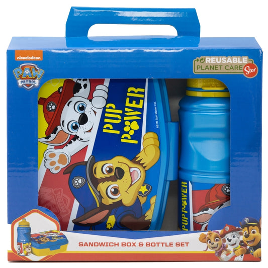 SET VUELTA AL COLE EN CAJA REGALO (BOTELLA SPORT EASY HOLD 380 ML Y SANDWICHERA RECTANGULAR) PAW PATROL PUP POWER - Imagen 1
