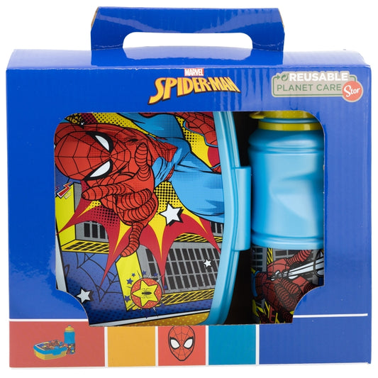 SET VUELTA AL COLE EN CAJA REGALO (BOTELLA SPORT EASY HOLD 380 ML Y SANDWICHERA RECTANGULAR) SPIDERMAN ARACHNID GRID - Imagen 1