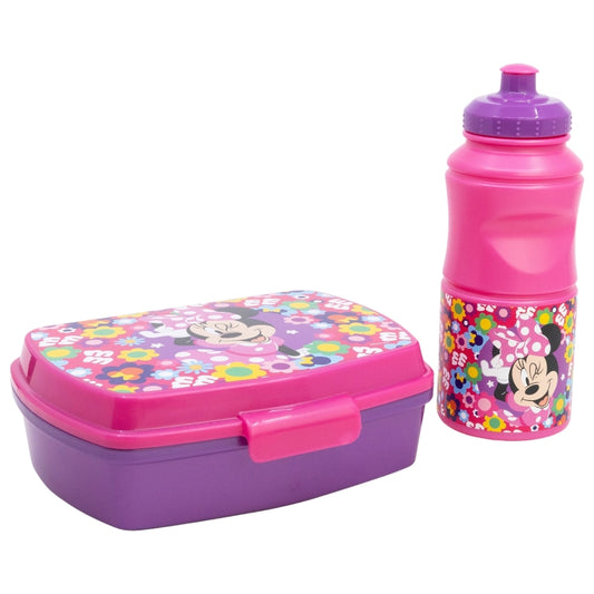 SET VUELTA AL COLE (SANDWICHERA RECTANGULAR Y BOTELLA SPORT EASY HOLD 380 ML) EN CAJA REGALO MINNIE BOLD FLORALS - Imagen 1