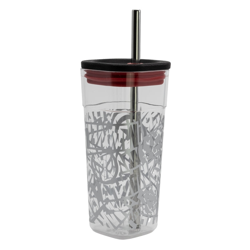 VASO ACRILICO CUBE CON PAJITA DE ACERO INOXIDABLE 540 ML MARVEL YOUNG ADULT - Imagen 2