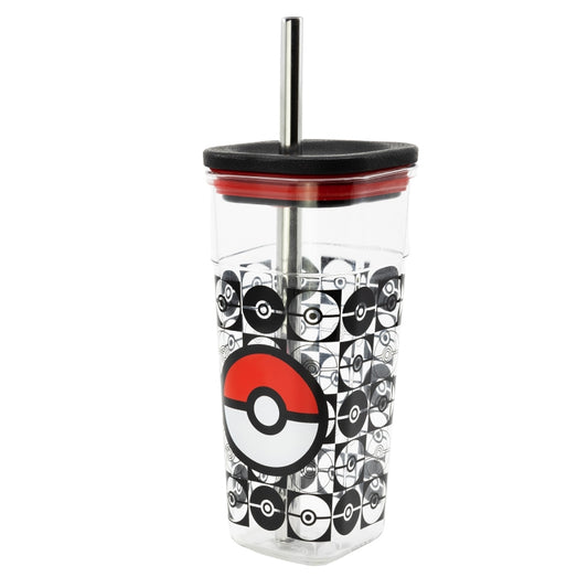 VASO ACRILICO CUBE CON PAJITA DE ACERO INOXIDABLE 540 ML POKEMON YOUNG ADULT - Imagen 1