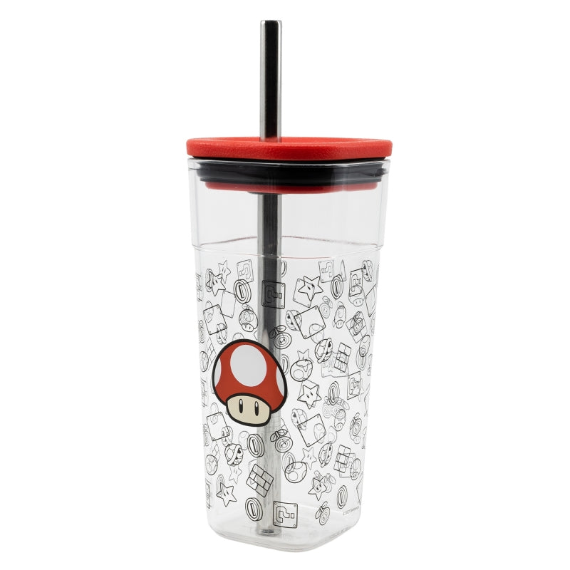 VASO ACRILICO CUBE CON PAJITA DE ACERO INOXIDABLE 540 ML SUPER MARIO YOUNG ADULT - Imagen 1