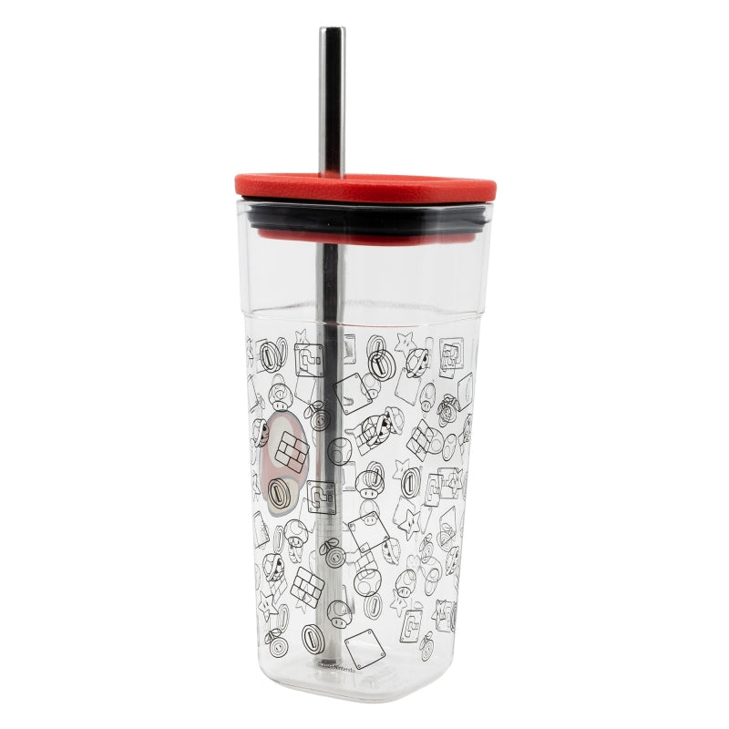 VASO ACRILICO CUBE CON PAJITA DE ACERO INOXIDABLE 540 ML SUPER MARIO YOUNG ADULT - Imagen 2