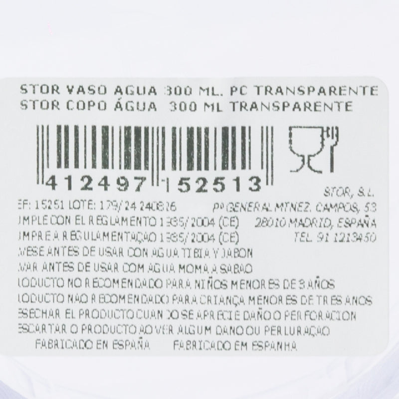 VASO AGUA 300 ML. PC TRANSPARENTE