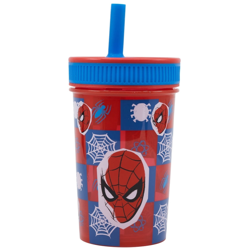 VASO CON PAJITA DE SILICONA 465 ML SPIDERMAN MIDNIGHT FLYER - Imagen 1