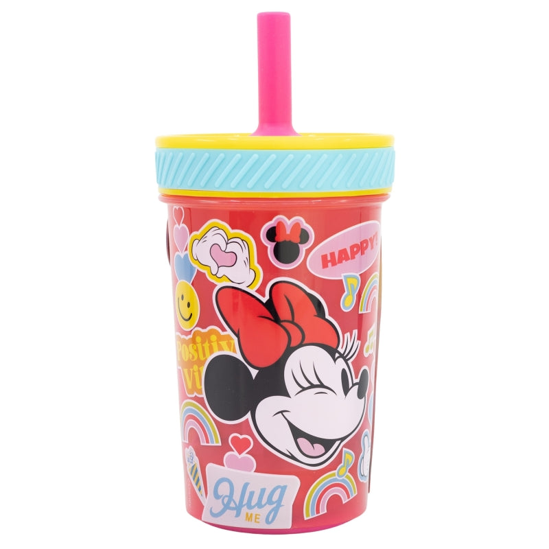 VASO PP ANTIVUELCO CON PAJITA DE SILICONA 370 ML MINNIE MOUSE FLOWER POWER - Imagen 1
