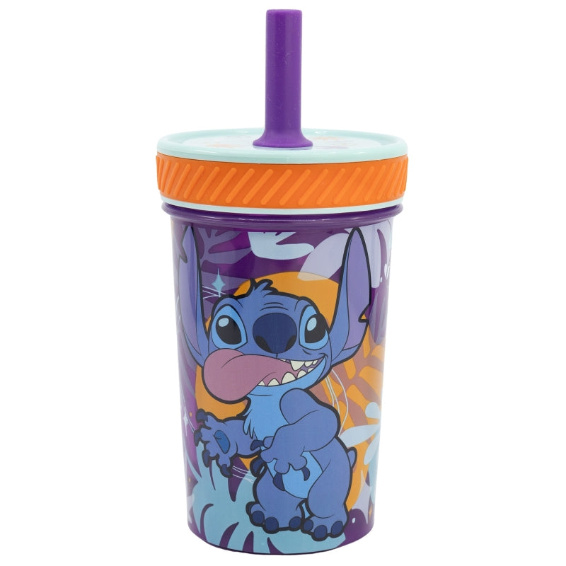 VASO PP ANTIVUELCO CON PAJITA DE SILICONA 370 ML STITCH ALOHA - Imagen 1