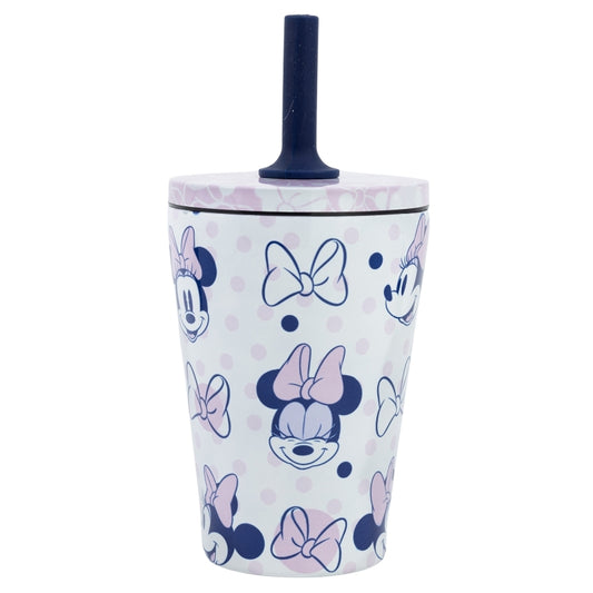 VASO TERMO ACERO INOXIDABLE CON PAJITA SILICONA 360 ML MINNIE MOUSE AWESOME FACES - Imagen 1